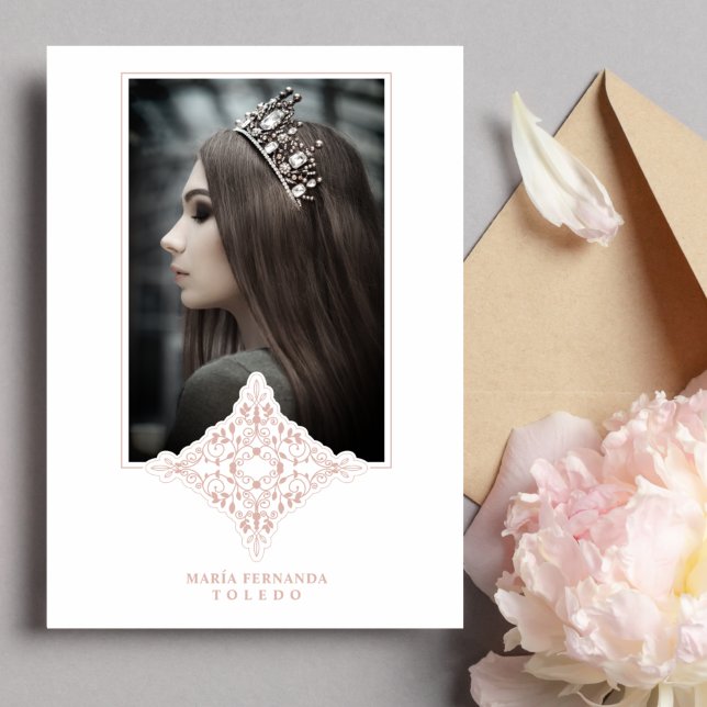 Mis Quince Años Español Foto Efecto Dusty Rose Invitation (Creator Uploaded)