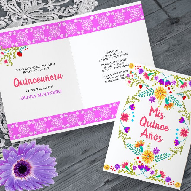 Mis Quince Anos Floral Mexican Fiesta Quinceanera Invitation (Quinceanera Invitation from my Mexican Fiesta Flowers Quinceanera Collection -printed or digital)