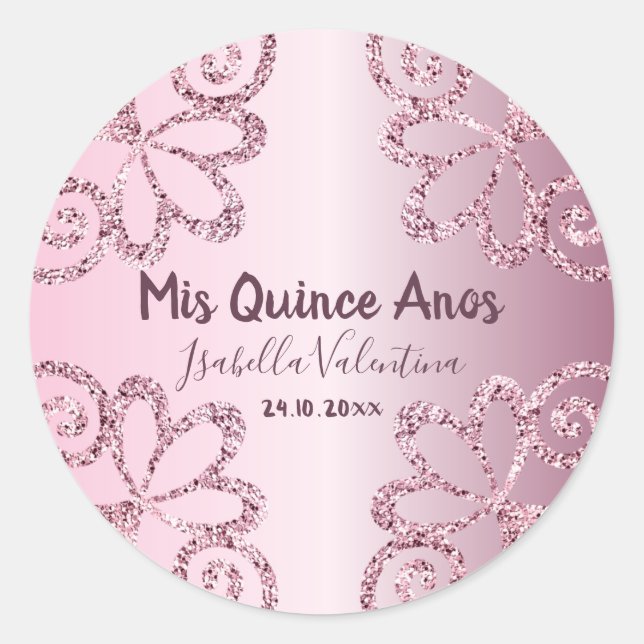 Mis Quince Anos Glitter Blush Pink  Classic Round Sticker (Front)