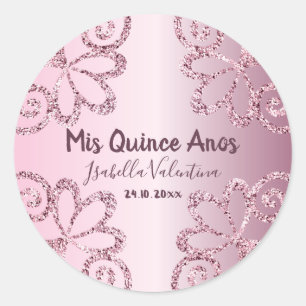 Mis Quince Anos Glitter Blush Pink  Classic Round Sticker