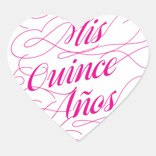 Mis Quince Años Heart Sticker Pink   Quinceañera