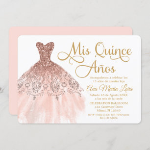 Mis Quince Años Invitación de Quinceañera Rosada Invitation