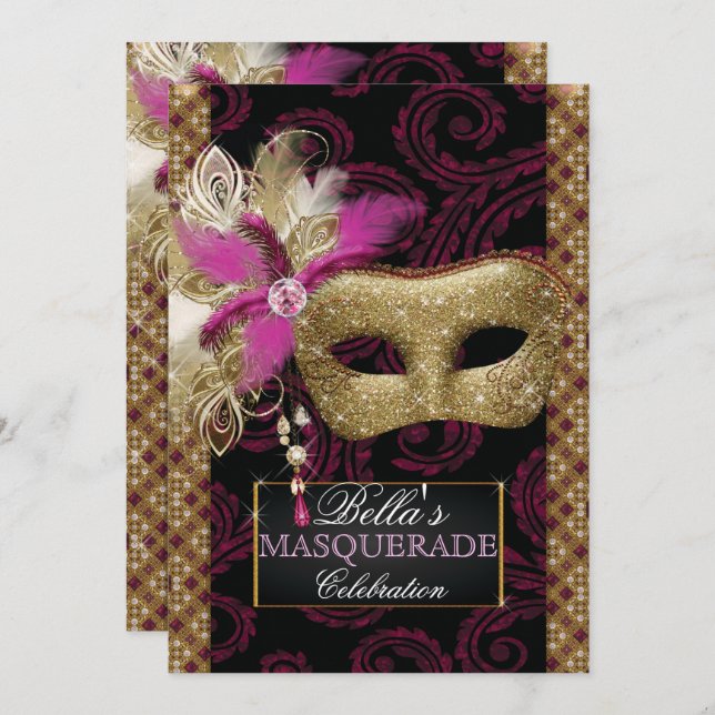 Mis Quince Anos Masquerade Party Invitation (Front/Back)