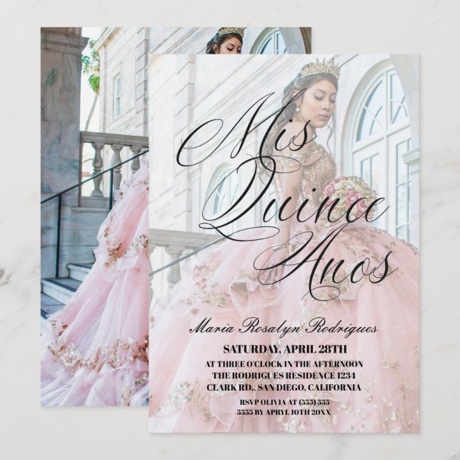 Mis Quince Años Modern 2 Photo Quinceañera  Invitation (Front/Back)