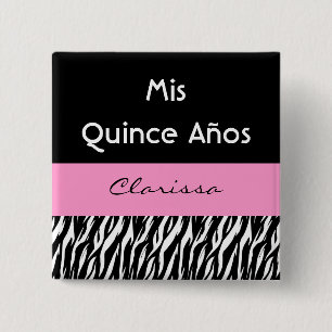 Mis Quince Anos Quinceanera Zebra with Pink 15 Cm Square Badge