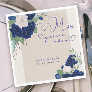 Mis Quince Anos Royal Blue Floral Quinceanera Napkin