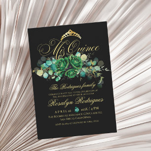 Mis Quince black floral green 15th Birthday Invitation
