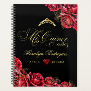 Mis Quince black red diamond roses Planner