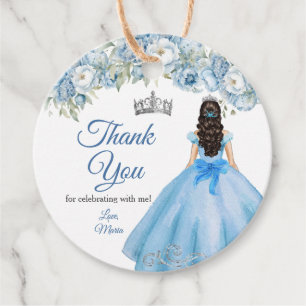 Mis Quince Blue Floral Silver Crown Quinceañera Favour Tags