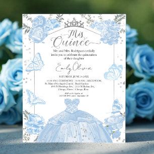 Mis Quince Budget Invitation Bilingual Dusty Blue