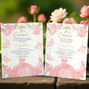 Mis Quince Budget Invitation Bilingual Pink Floral