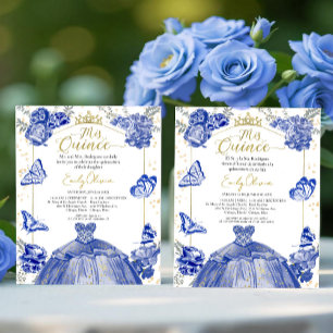 Mis Quince Budget Invitation Bilingual Royal Blue