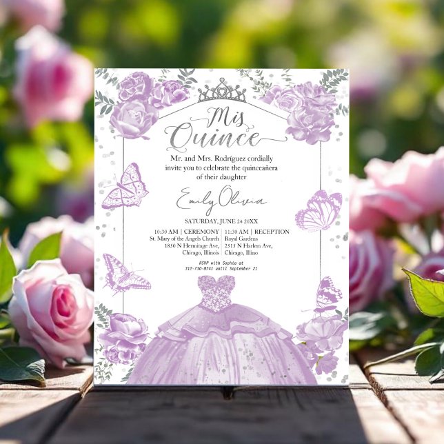 Mis Quince Budget Invitation Lavender Dress Floral (Creator Uploaded)