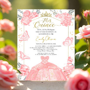 Mis quince Budget Invitation Spanish Pink Floral