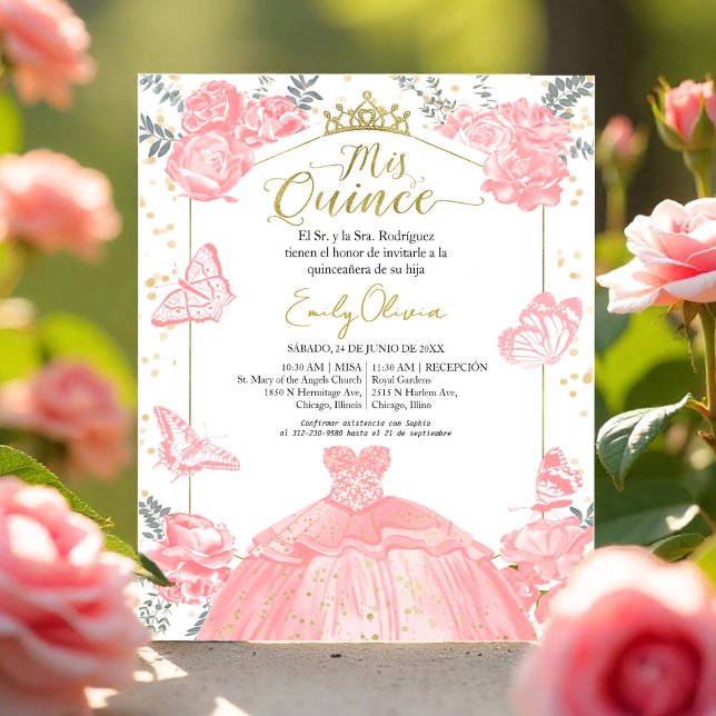 Mis quince Budget Invitation Spanish Pink Floral (Creator Uploaded)