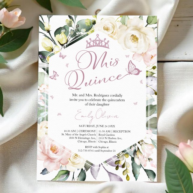 Mis Quince | Butterfly Greenery Floral Quinceañera Invitation (Creator Uploaded)