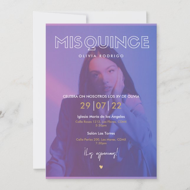 Mis Quince diseño moderno con foto Invitation (Front)
