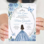 Mis Quince Dusty Blue & Silver Floral Quinceañera Invitation<br><div class="desc">Dusty Blue & Silver Floral Quinceañera Invitation
Mis Quince Anos,  15th Birthday, </div>