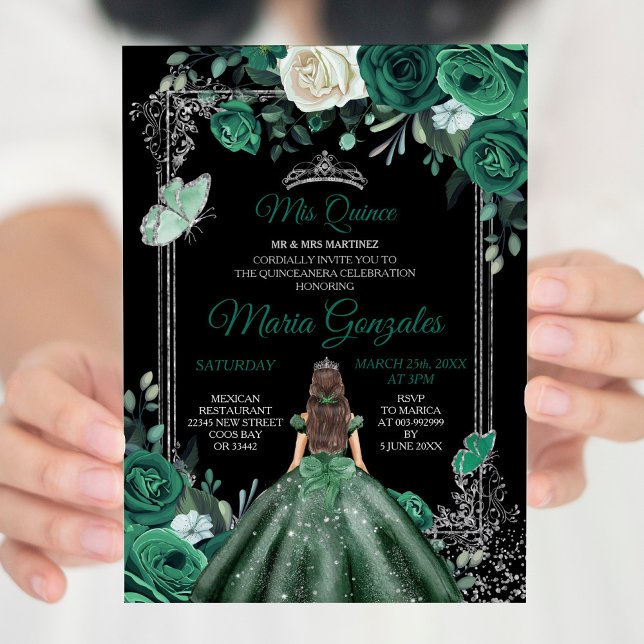 Mis Quince Emerald Green & Black Birthday Invitation (Creator Uploaded)