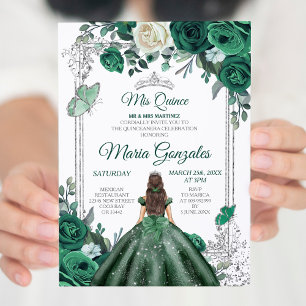 Mis Quince Emerald Green & White Birthday Invitation