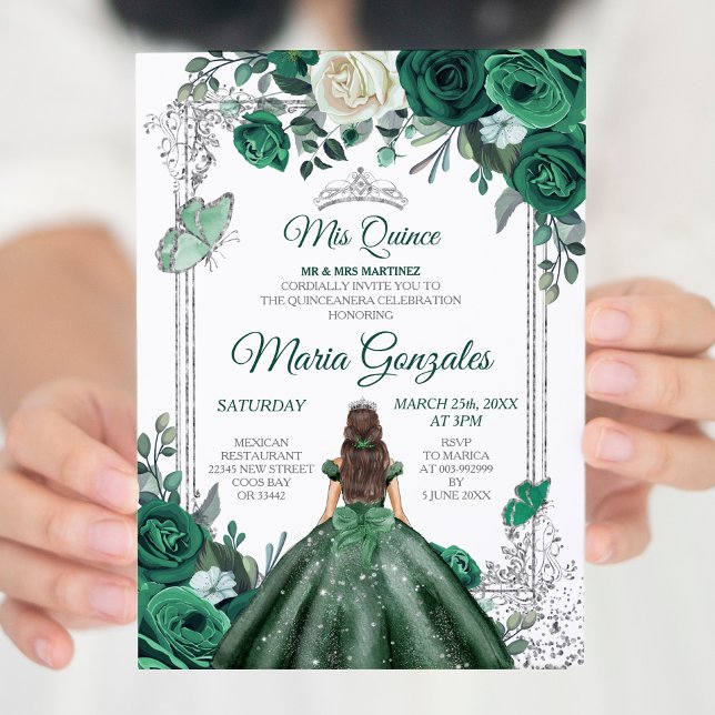 Mis Quince Emerald Green & White Birthday Invitation (Creator Uploaded)