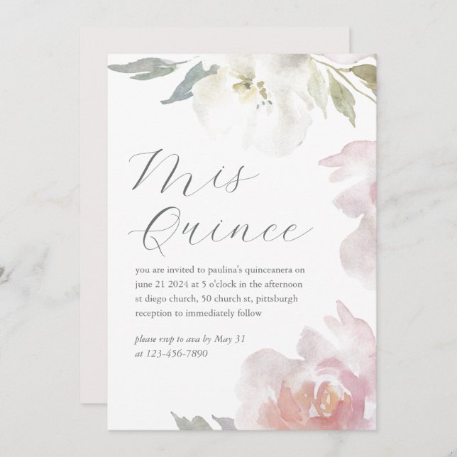Mis Quince Floral 15 Years Birthday Quinceañera Invitation (Front/Back)