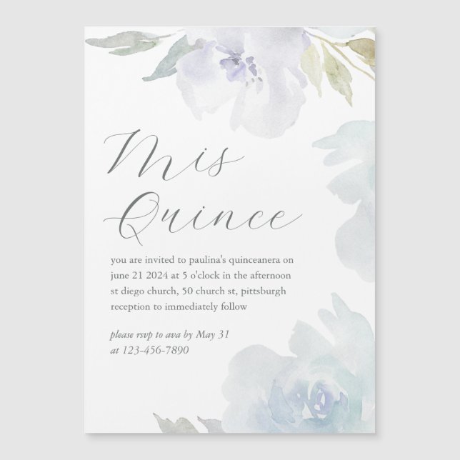 Mis Quince Floral 15 Years Birthday Quinceañera Magnetic Invitation (Front)