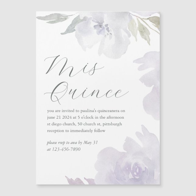 Mis Quince Floral 15 Years Birthday Quinceañera Magnetic Invitation (Front)