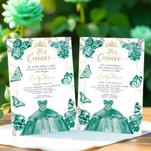 Mis Quince Invitation Bilingual Emerald Green