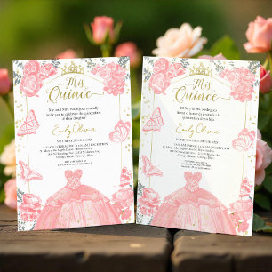 Mis Quince Invitation Bilingual Pink Dress Floral