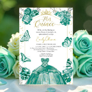 Mis Quince Invitation Spanish Emerald Green Dress
