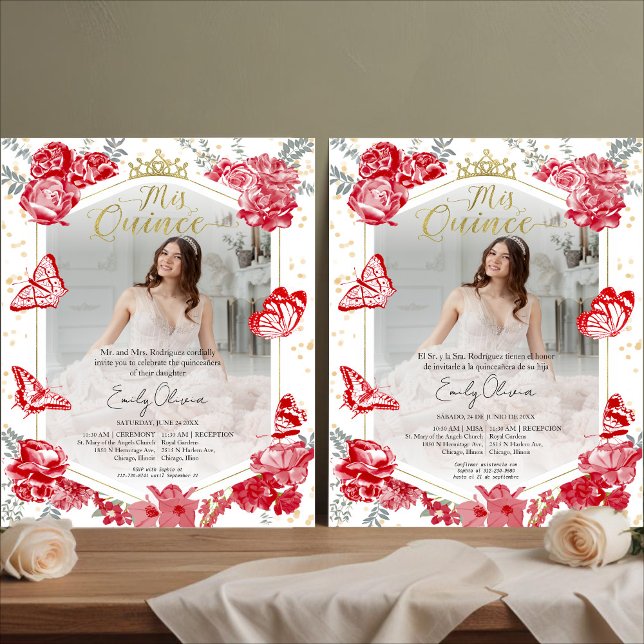 Mis Quince Photo Budget Invitation Bilingual Red (Creator Uploaded)