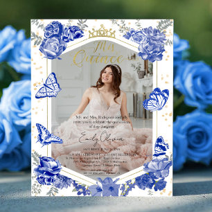 Mis Quince Photo Budget Invitation Royal Blue