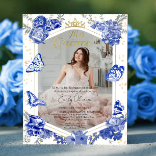 Mis Quince Photo Budget Invitation Spanish Blue