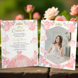 Mis Quince Photo Budget Invitation Spanish Pink