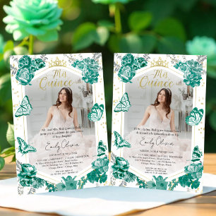 Mis Quince Photo Invitation Bilingual butterfly