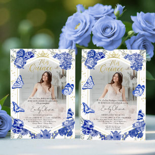 Mis Quince Photo Invitation Bilingual Royal Blue