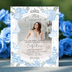 Mis Quince Photo Invitation Spanish Dusty Blue