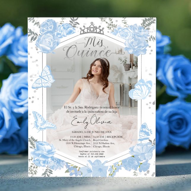 Mis Quince Photo Invitation Spanish Dusty Blue (Creator Uploaded)