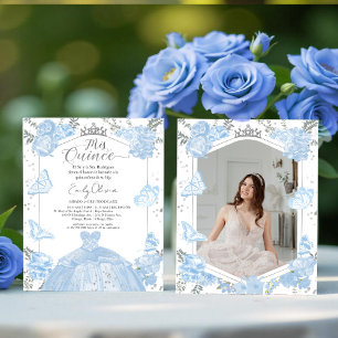 Mis Quince Photo Invitation Spanish Dusty Blue