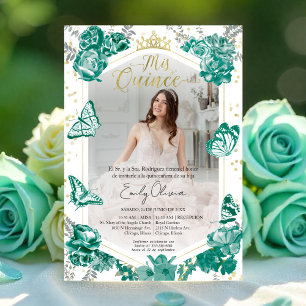 Mis Quince Photo Invitation Spanish Emerald Green
