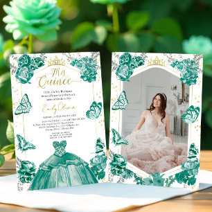 Mis Quince Photo Invitation Spanish Emerald Green
