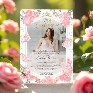 Mis Quince Photo Invitation Spanish Pink Floral