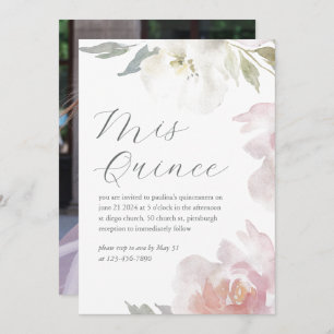 Mis Quince Pink Floral Birthday Quinceañera Photo Invitation