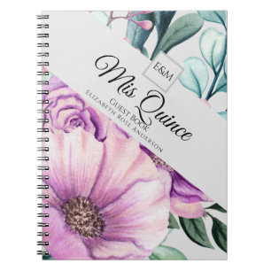 Mis QUINCE Purple Floral Quinceanera GUESTBOOK NEW Notebook
