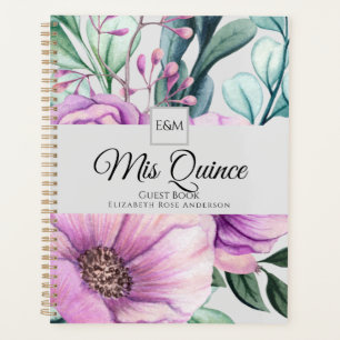 Mis QUINCE Purple Floral Quinceanera GUESTBOOK NEW Planner