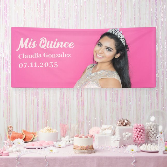 Mis Quince Quinceañera 15th Birthday Custom Photo Banner (Party)