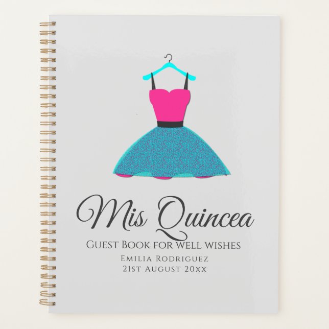 Mis Quince Quinceanera Dress GUEST BOOK Customised Planner (Front)