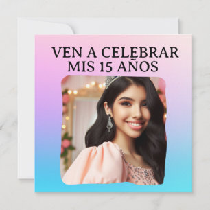 Mis Quince Quinceañera Foto Rosa Azul Morado Invitation