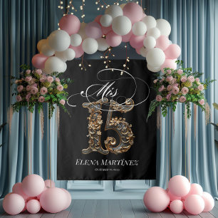 Mis Quince Quinceanera gold design backdrop Tapestry